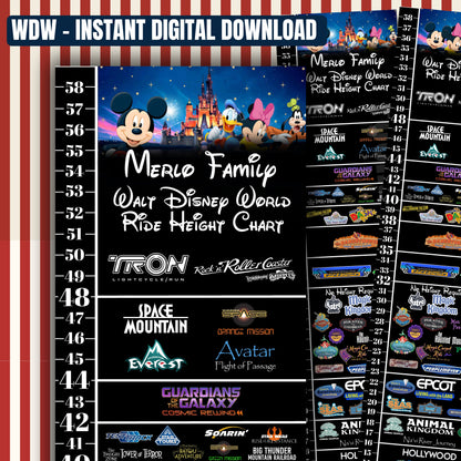 Walt Disney World Ride Height & Growth Chart- Instant Download