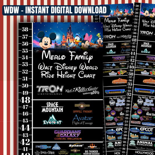 Walt Disney World Ride Height & Growth Chart- Instant Download